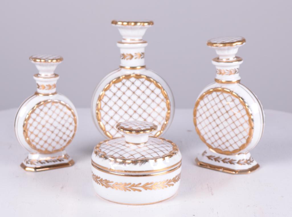 Four Gilt Porcelain Dressing Table Items (1 of 9)