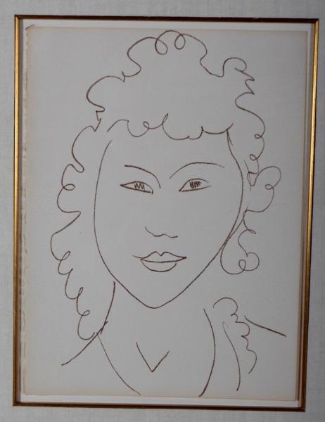 Henri Matisse (French, 1869-1954): Untitled Portrait of a girl Lithograph No apparent signature Image: 15 x 11 in.; Frame: 28 x 24.5 in. HInged and glazed in gold leaf frame.