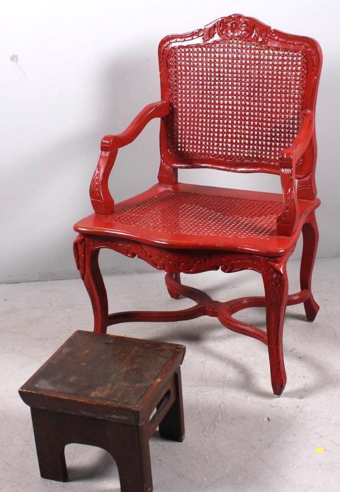 Red Painted Chair and Associated Footstool (1 of 5)