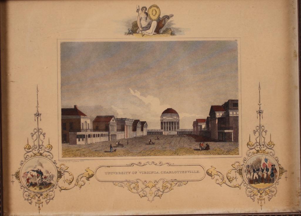19th Century School: University of Virginia, Of the University, Color etching Image: 7 x 10 in.; Frame: 10 x 12 in.