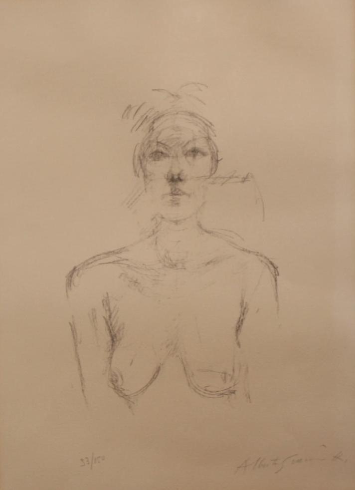 Alberto Giacometti (Italian, 1926-1986): Female Nude, Of a nude woman, facing the viewer, 93/150 Lithograph Signed lower left Image: 19 x 14 in.; Frame: 30 x 27 in.
