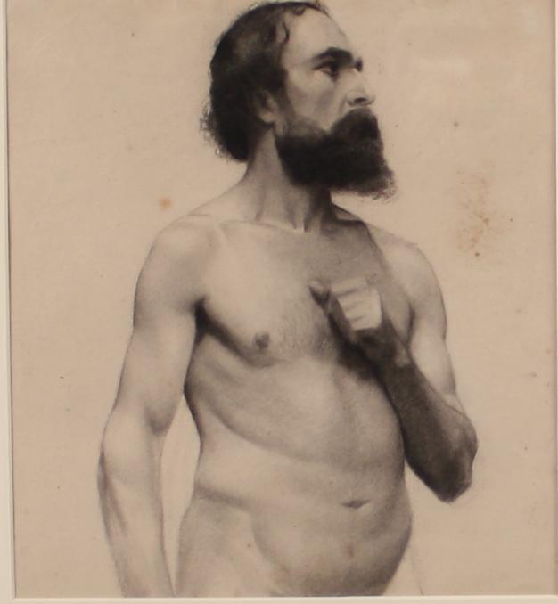 Harriet Roosevelt Richards (American, 1867-1932): Academic Male Nude, Of a man, Charcoal on paper No apparent signature Image: 11 x 10 in.; Frame: 23.5 x 21.5 in.