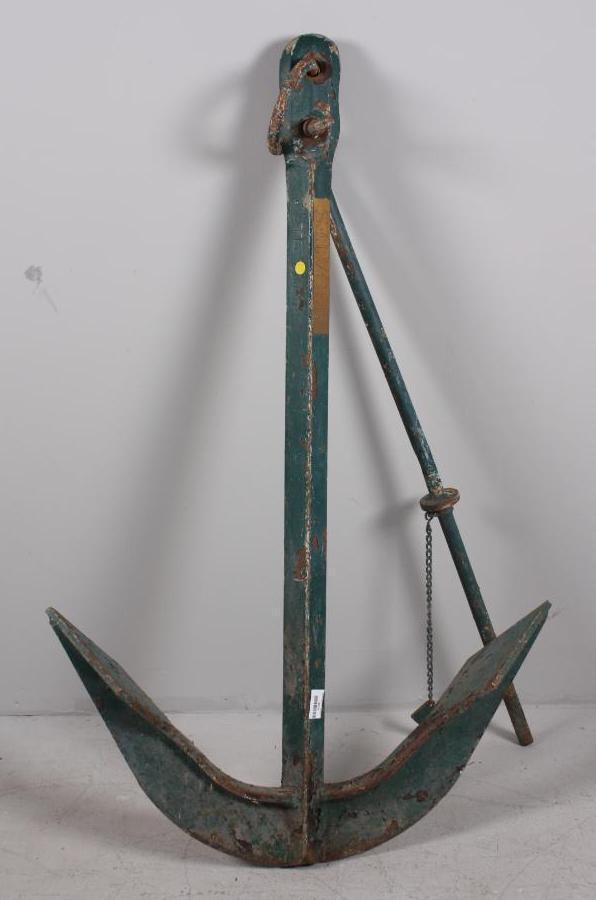Green Painted Ship's Anchor: Of usual form, with later brass plate reading "Hogates", from the iconic Washington DC restaurant that closed in 2010 Dimensions: 50 x 30 x 7 in.