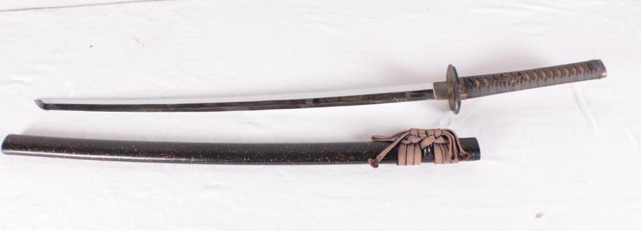 Japanese Katana, 20th Century: Of usual form, blade length 29 inches, with sheath 41 inches NOTE: Good condition, blade is not sharpened