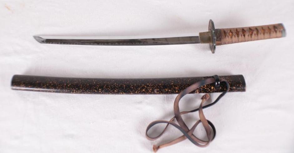 Japanese Tanto, 20th Century: Of usual form, blade length 15 inches, with sheath 25.5 inches NOTE: Good condition, blade is not sharpened