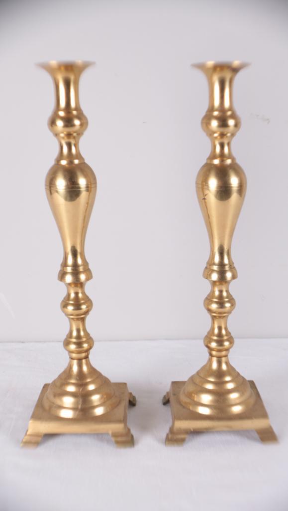 Pair of Baroque Style Brass Candlesticks (1 of 4)