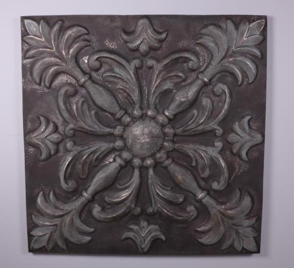 Pressed Metal Wall Hanging: Of four radiating boughs of foliage. Dimensions: 48 x 48 x 3 in. NOTE: No apparent flaws