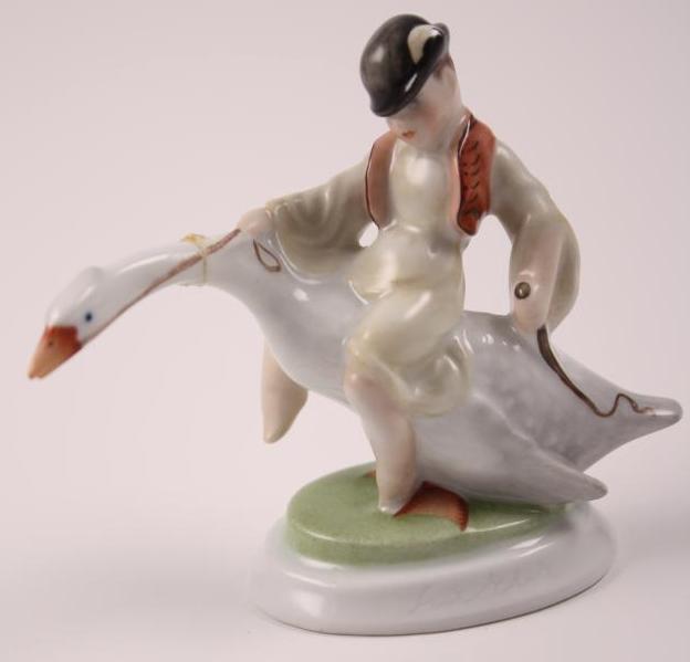 Herend Figurine - Man Riding Goose (1 of 6)