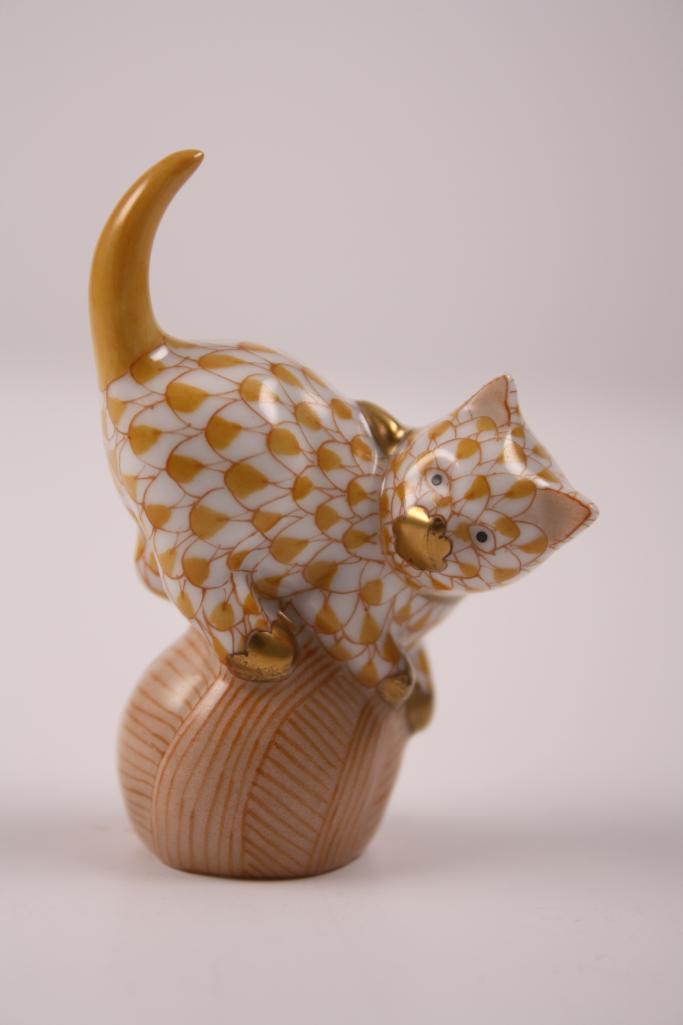 Herend Figurine - Mischievous Cat with Yarn (1 of 3)