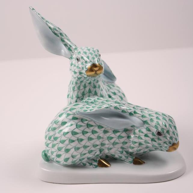 Herend Figurine - Pair of Rabbits Ear Up (1 of 6)