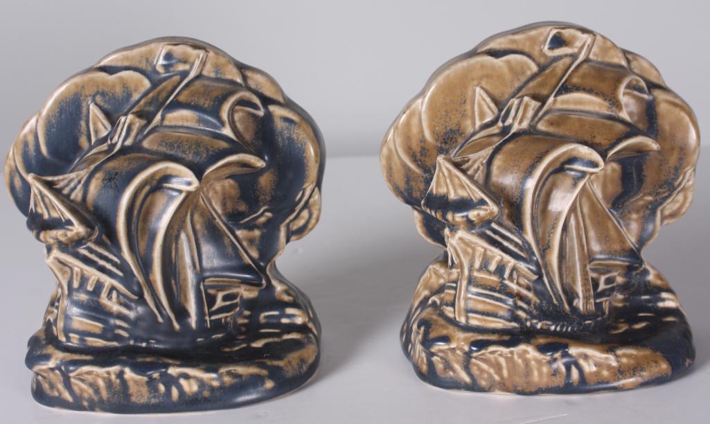 Pair of Rookwood Pottery "Full Sail" Ship Bookends (1 of 7)