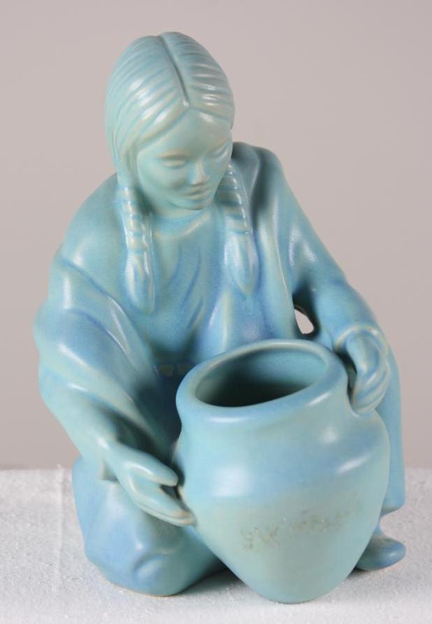 Van Briggle Pottery Sculpture of a Woman with a Basket (1 of 6)
