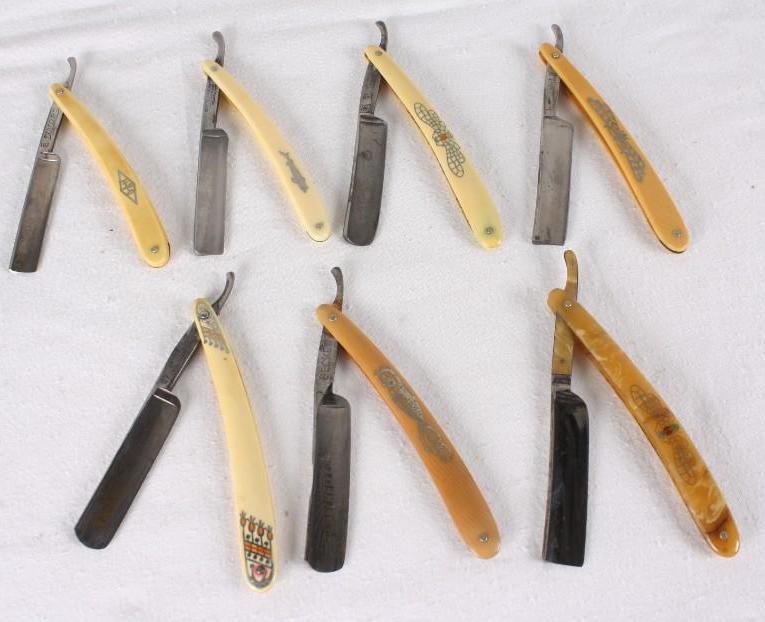 Eight Yellow Inlaid Handle Straight Razors (1 of 4)
