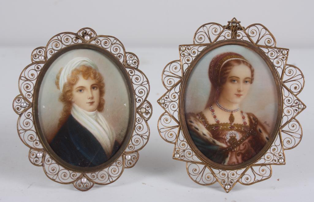 19th Century German School: Miniatures of Lady Jane Grey and a Frenchman, 19th Century, Miniature of Lady Jane Grey and a Frenchman, Signed "Stadter" and "Kiger" Image: H 3 x W 2.5 inches; Frame: H 4.5 x W 4 inch