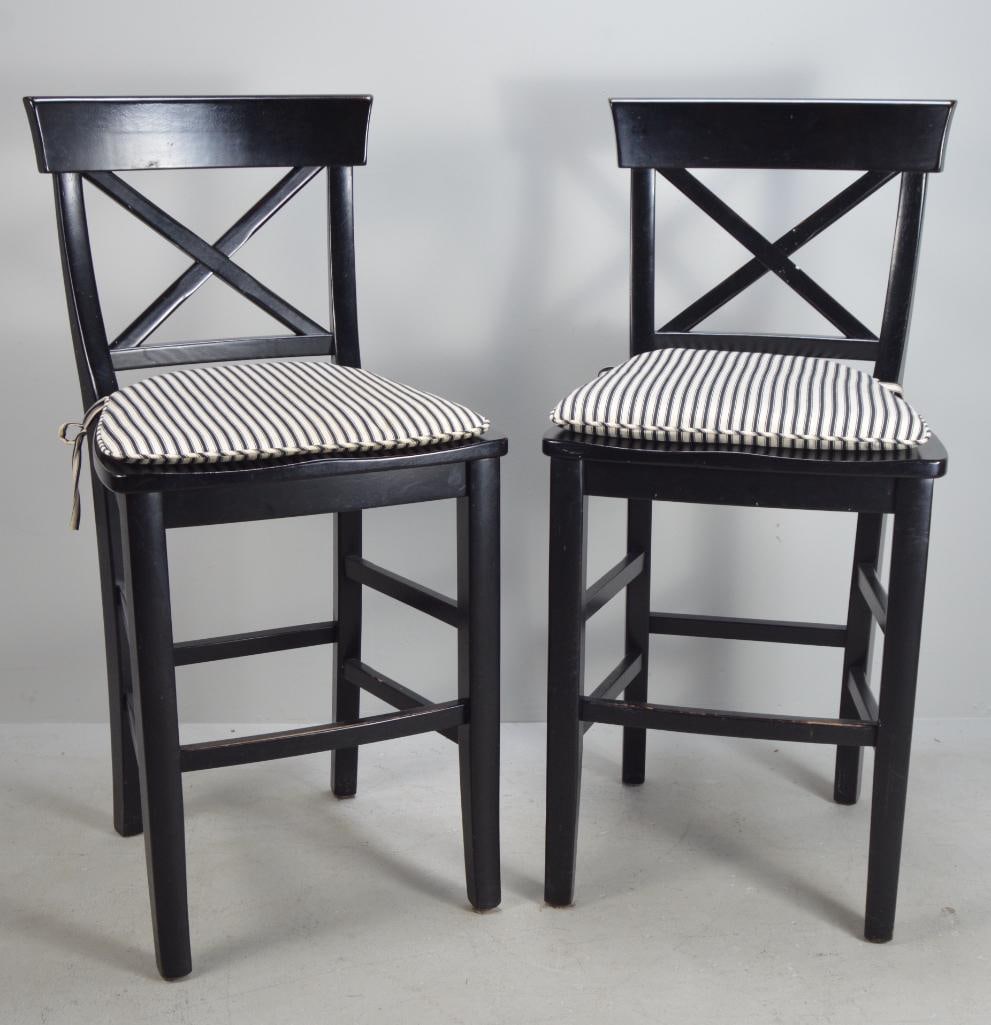 Pair of Regency Style Black Painted Bar Chairs (1 of 5)