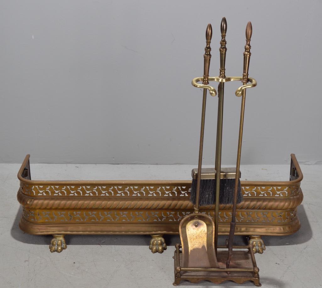 Brass Fireplace Fender and Fireplace Tools (1 of 7)