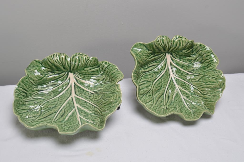 Pair of Bordallo Pinheiro Majolica Cabbage Leaf Serving Bowls (1 of 6)