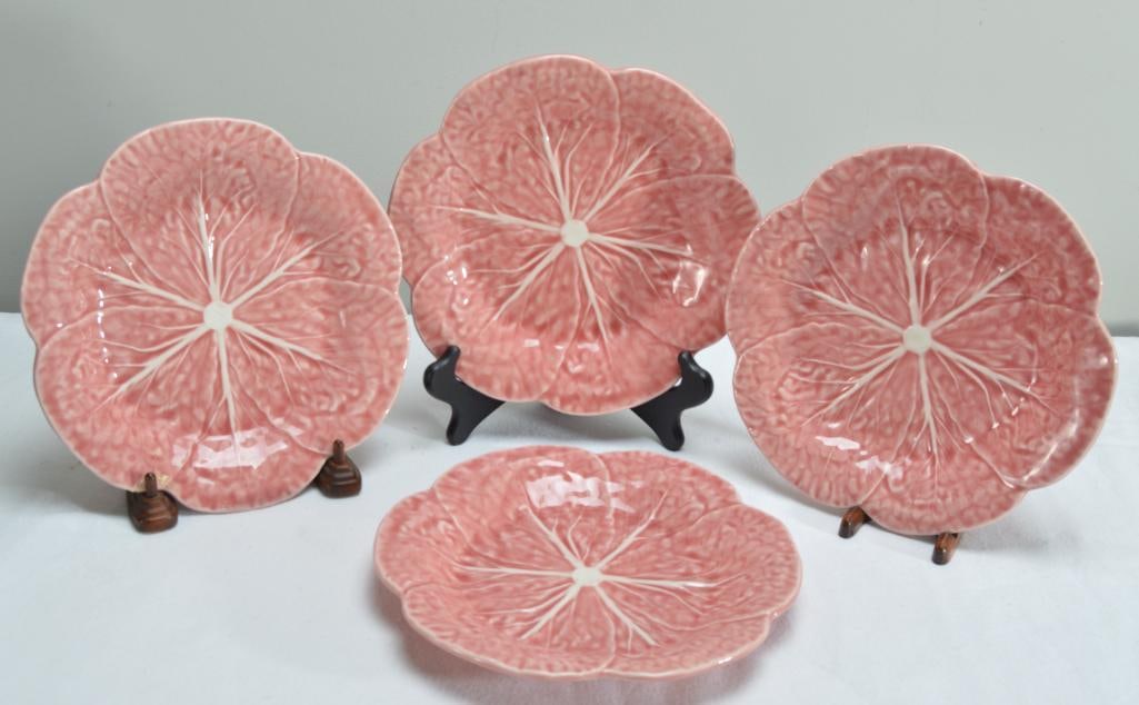 Four (4) Bordallo Pinheiro Majolica Cabbage Leaf Pink Salad Plates (1 of 7)