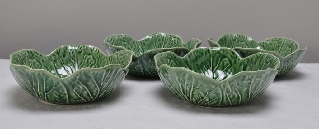 Four (4) Bordallo Pinheiro Majolica Cabbage Leaf Green Bowls (1 of 4)