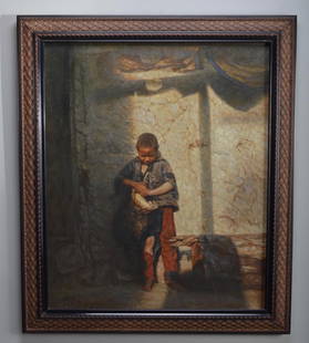 20th Century Tibetan School: Young Boy in Tibet, 1996, Of a young boy in traditional clothing, Oil on canvas Signed in Tibetan and dated Image: H 23.75 x W 19.5 inches; Frame: H 29 x W 24.5 inches Brown wood frame 