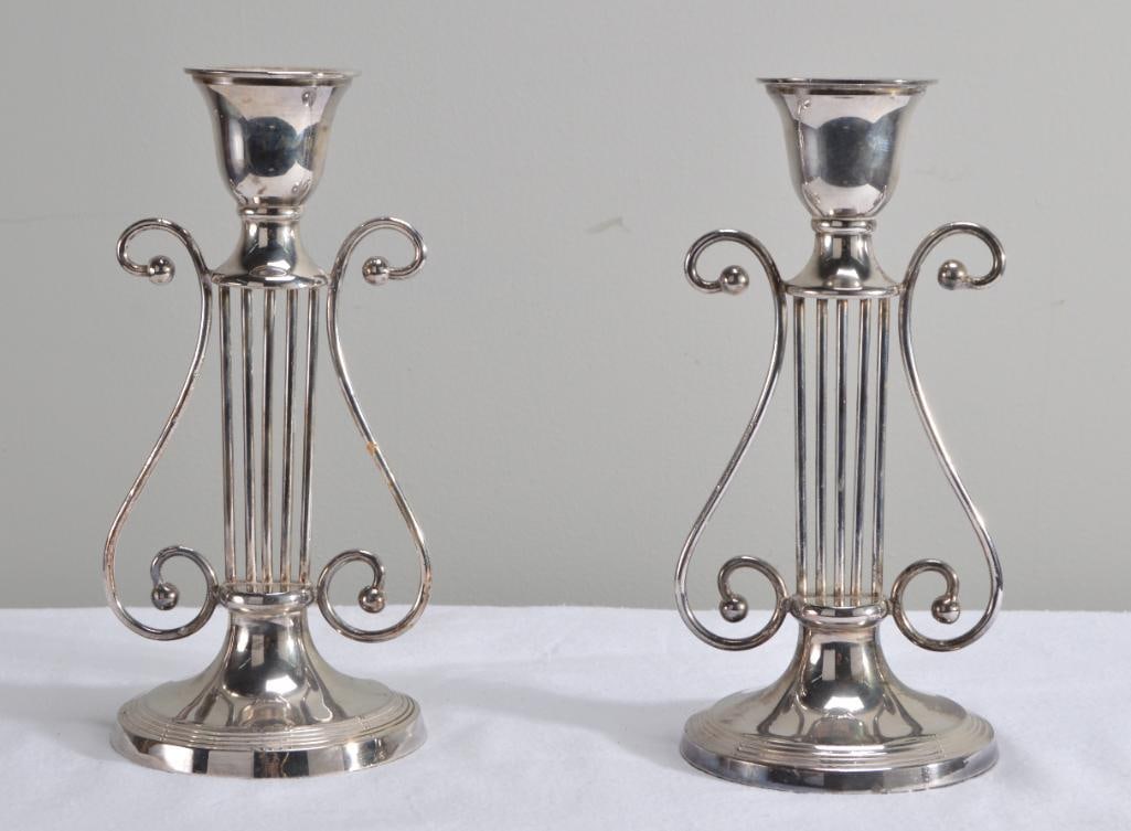 Pair of Harp Silverplate Candlesticks (1 of 5)