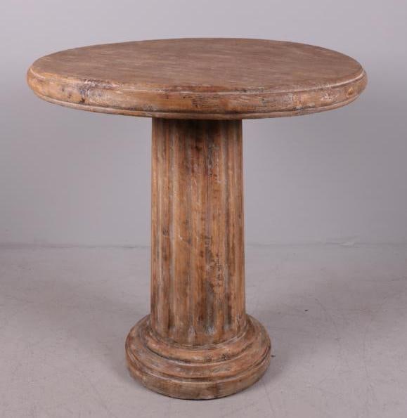 Painted Composite Center Table: With a circular, moulded top over Doric Column Dimensions: 33 x 32.5 x 32.5 in. NOTE: No apparent flaws