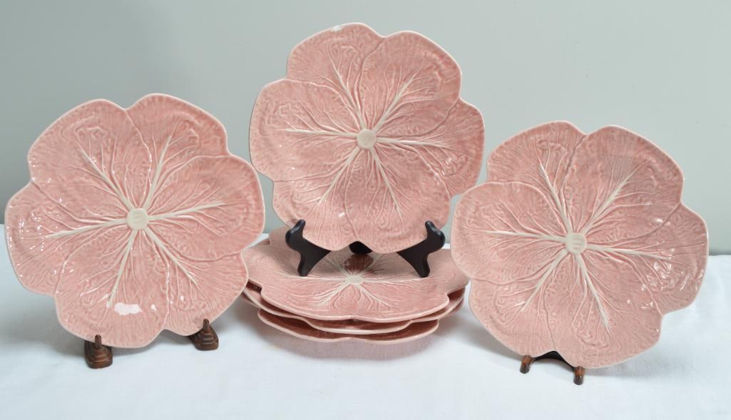 Six (6) Bordallo Pinheiro Majolica Cabbage Pink Dinner Plates (1 of 6)