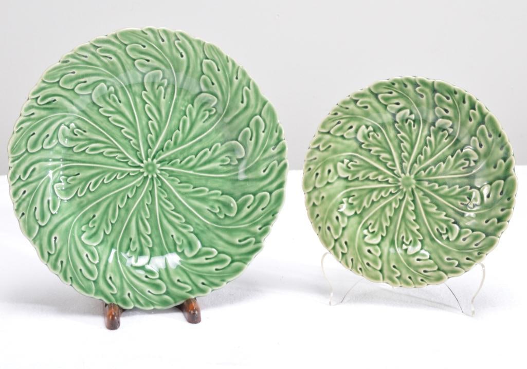 Two (2) Bordallo Pinheiro Majolica Pinwheel Leaf Green Plates (1 of 6)