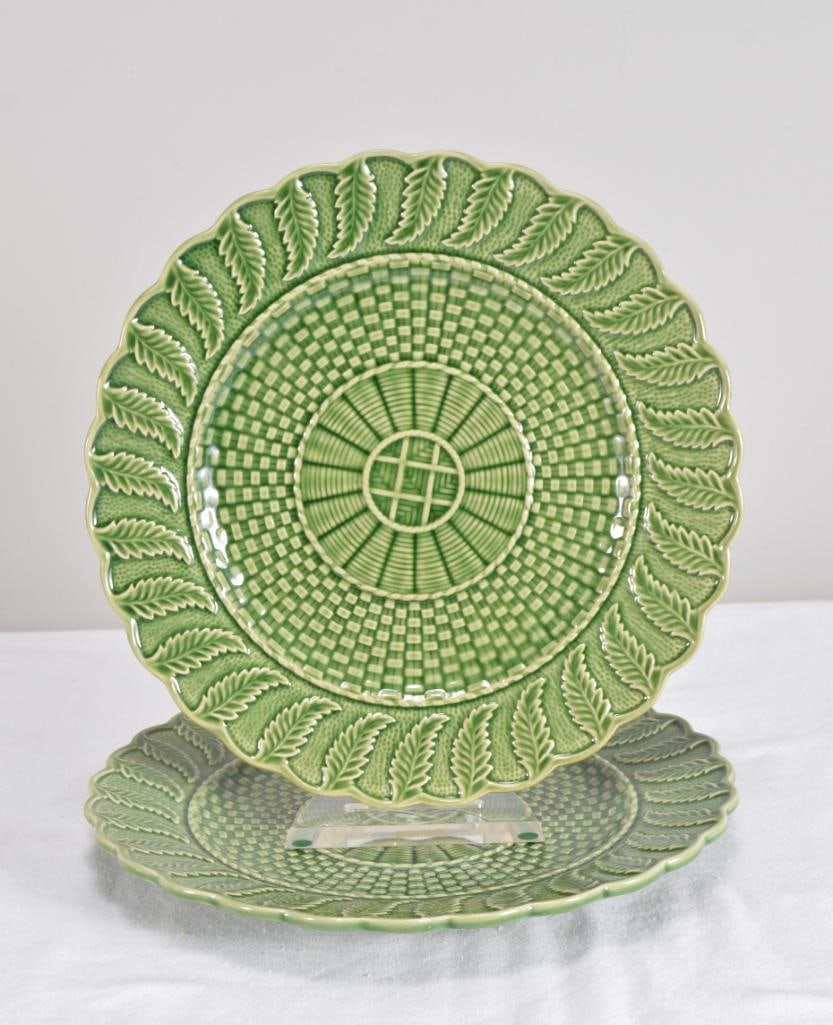 Two (2) Bordallo Pinheiro Majolica Basketweave Green Serving Plates (1 of 5)