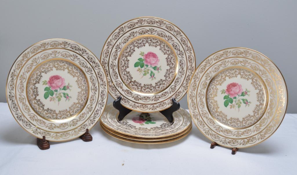 Six (6) Fondeville Rose and Gilt Plates (1 of 6)