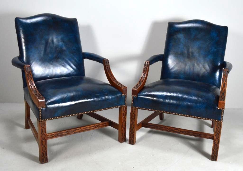 Pair of George III Style Library Armchairs (1 of 5)