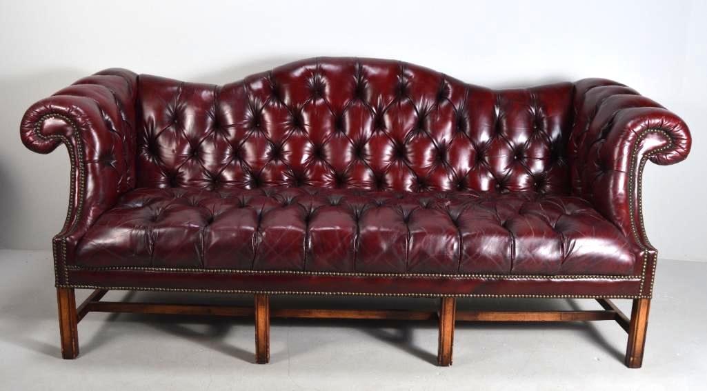 Red Leather Tufted Camelback Sofa (1 of 9)