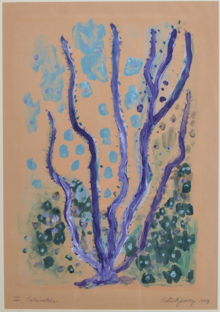 Roberto Juarez (American, B 1952): Calcination VI, 1993, , Acrylic on paper Signed, titled and dates lower margin Image: H 31 x W 22 inches; Frame: H 39 x W 28.75 inches Matted and glazed in black wood frame Condition: No ap