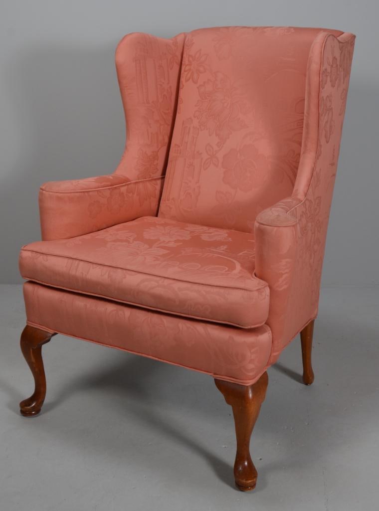 Queen Anne Style Cherry Wingback Armchair (1 of 8)
