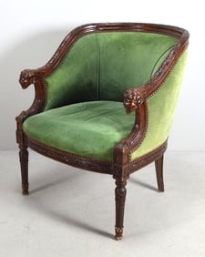 French Empire Style Ram's Head Tub Chair