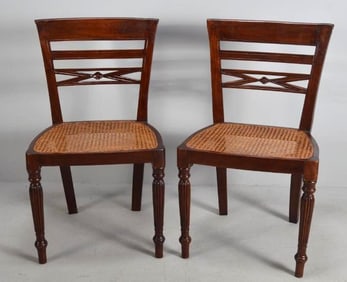 Pair of Regency Style Mahogany Caned Seat Side Chairs