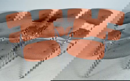 Six (6) Steelcase Chrome Cantilever Chairs