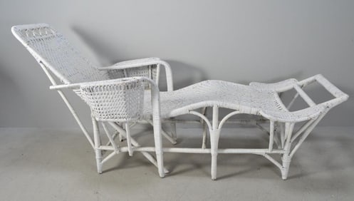 Antique Wicker Armed Chaise Lounge