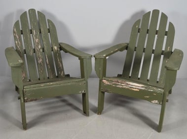 Pair of Green Painted Adirondack Chairs