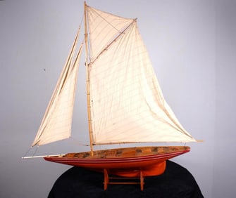 Large Model of Gaff Rig Cutter Ship on Base
