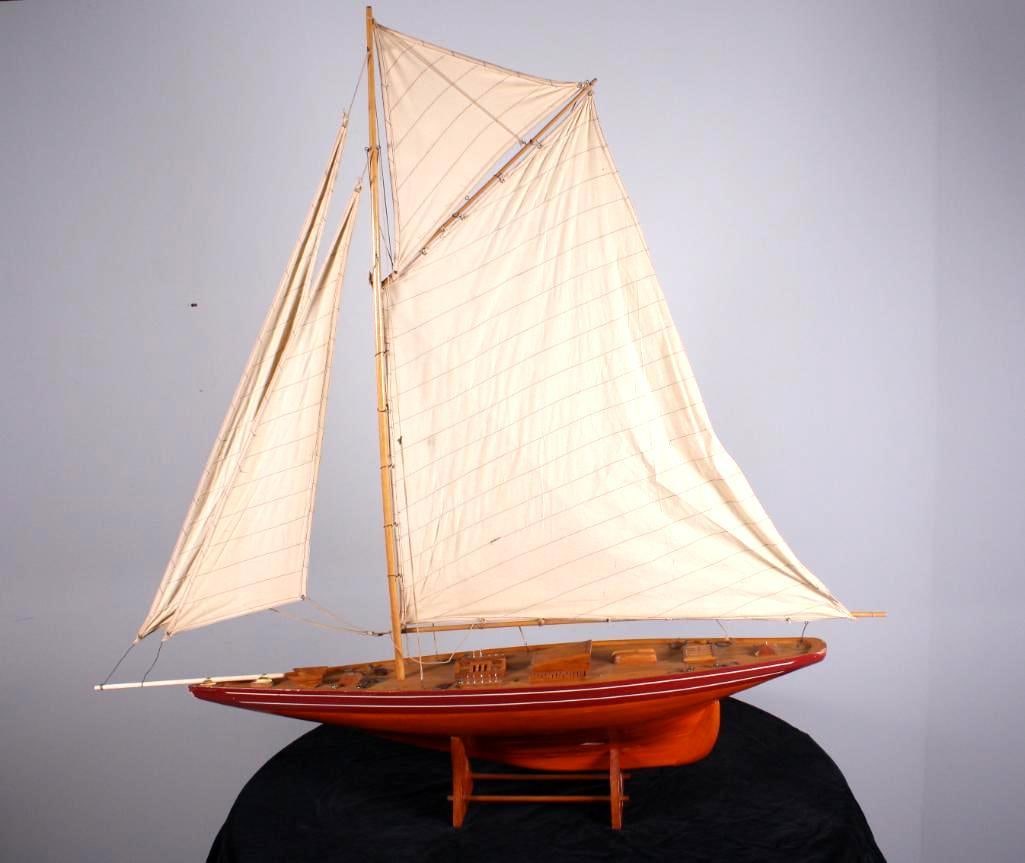Large Model of Gaff Rig Cutter Ship on Base (1 of 6)
