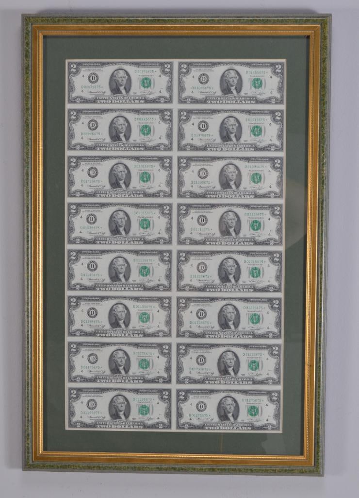 Uncirculated Sheet of 1976 $2 Bills (1 of 6)