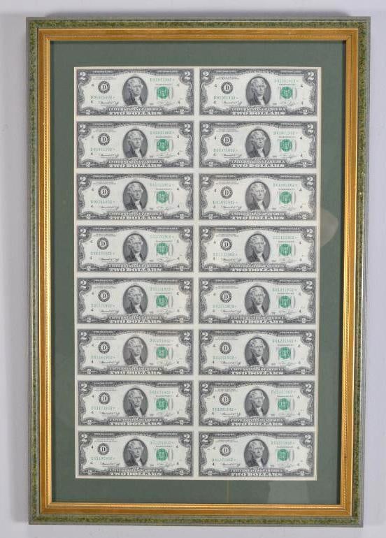 Uncirculated Sheet of 1976 $2 Bills (1 of 5)
