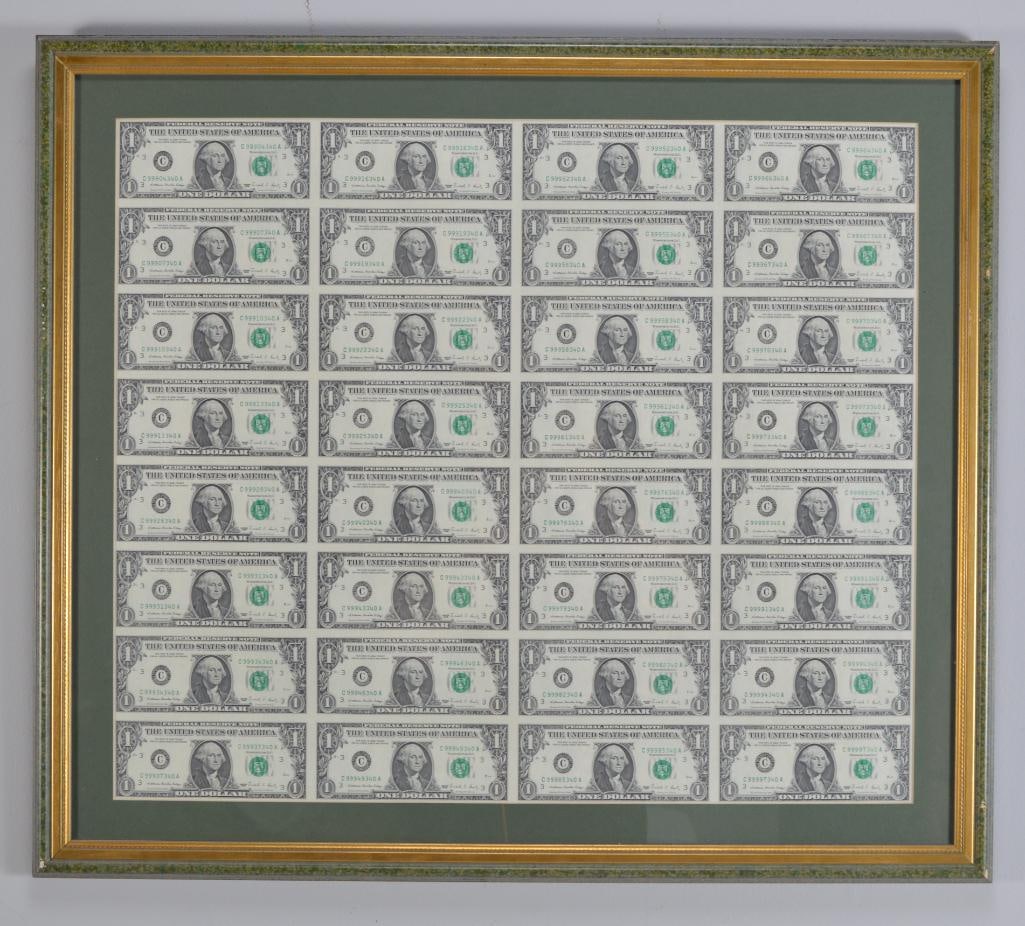 Uncirculated Sheet of 1988 $1 Bills (1 of 6)