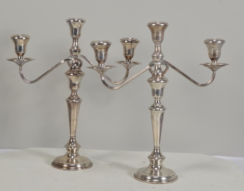 Pair of Weighted Sterling Three Light Candelabra (1 of 8)