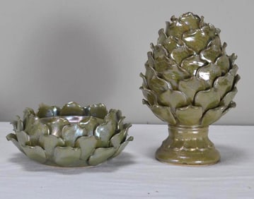 Pottery Pine Cone Finial and Candle Base