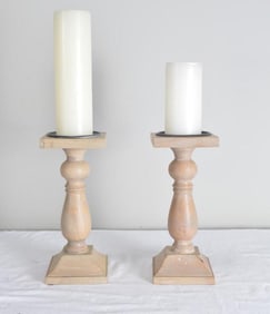 Pair of Wood Pillar Candle Holders