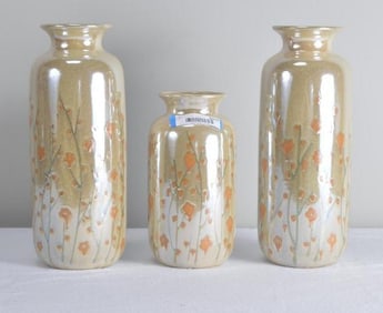 Three Metallic Glazed Pottery Vases