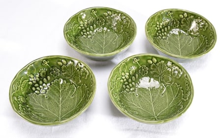 Four (4) Olfaire Majolica Green Bowls