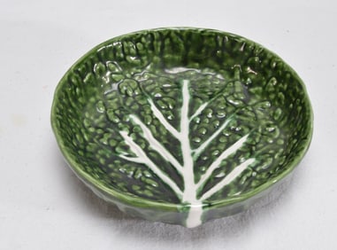 A Majolica Green Cabbage Leaf Bowl
